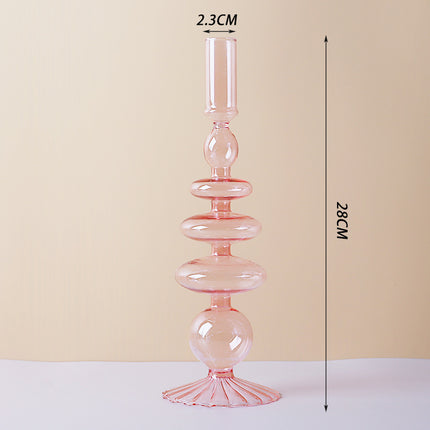 Nordic Creative Glass Candle Holder Pink Striped bottom