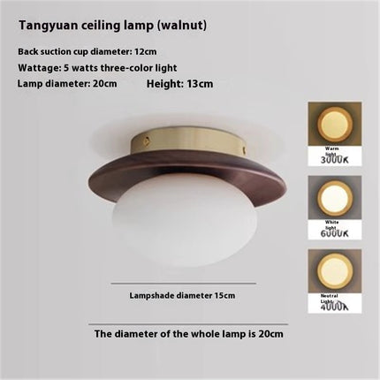 Cream Style Japanese Style Log Bedside Balcony Spherical Living Room TV Wall Wall Lamp 10W Walnut Three Colors