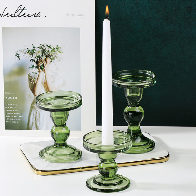 Retro Dark Green Stained Glass Candle Holder