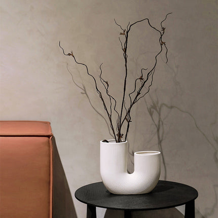 Modern And Simple U-Shaped Geometric Striped Ceramic Vase Ornaments Dry Flower Arranging Device Home Desktop Soft Decoration