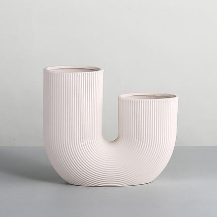 Modern And Simple U-Shaped Geometric Striped Ceramic Vase Ornaments Dry Flower Arranging Device Home Desktop Soft Decoration