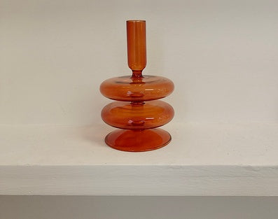 Refound Retro Brown Glass Candle Holder Vintage B&B Model Room Home Decoration Nostalgic Shooting Props Orange High