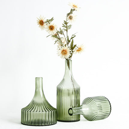Green Striped Glass Vase, Flower Ware, Hydroponics Bottle, Glass Crafts, Home Decoration And Decoration Articles