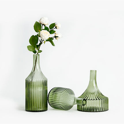 Green Striped Glass Vase, Flower Ware, Hydroponics Bottle, Glass Crafts, Home Decoration And Decoration Articles