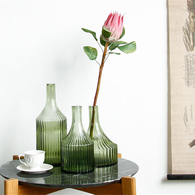 Green Striped Glass Vase, Flower Ware, Hydroponics Bottle, Glass Crafts, Home Decoration And Decoration Articles