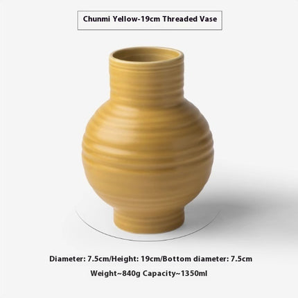 Big Belly Thread Hallway Study Ceramic Vase Yellow 19CM