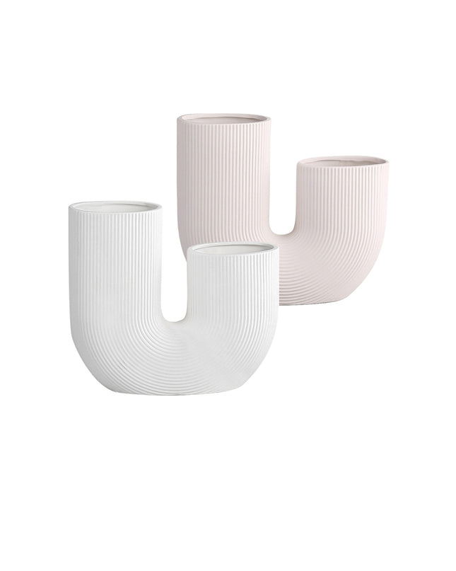 Modern And Simple U-Shaped Geometric Striped Ceramic Vase Ornaments Dry Flower Arranging Device Home Desktop Soft Decoration