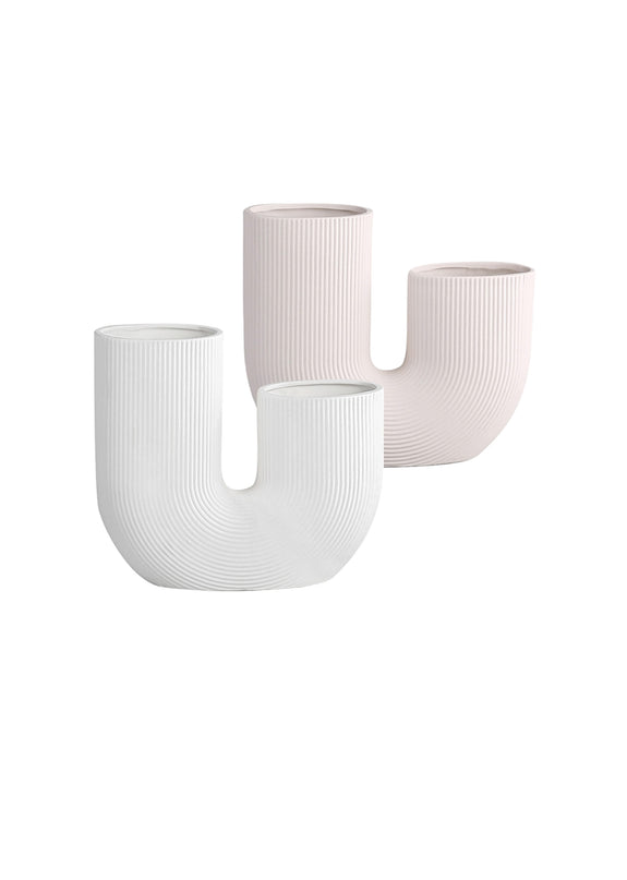 Modern And Simple U-Shaped Geometric Striped Ceramic Vase Ornaments Dry Flower Arranging Device Home Desktop Soft Decoration