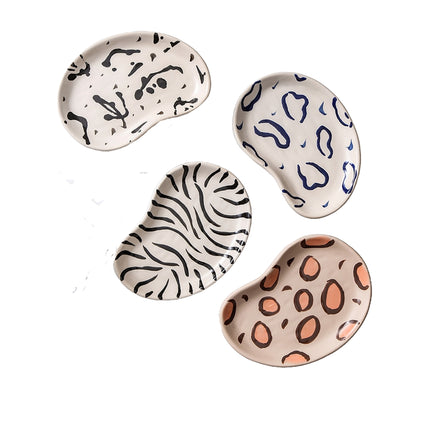 Hand Painted Speckled Zebra Leopard Cloud Irregular Shaped Ceramic Storage Tray