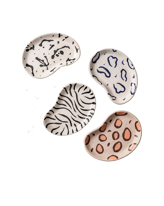 Hand Painted Speckled Zebra Leopard Cloud Irregular Shaped Ceramic Storage Tray