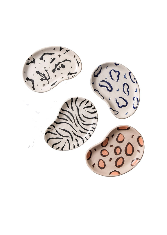 Hand Painted Speckled Zebra Leopard Cloud Irregular Shaped Ceramic Storage Tray
