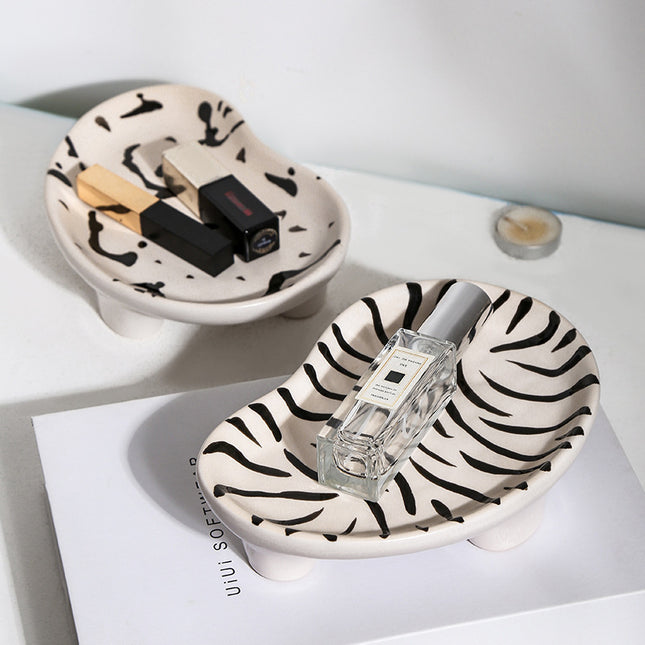Hand Painted Speckled Zebra Leopard Cloud Irregular Shaped Ceramic Storage Tray