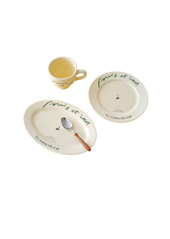 French Retro Cream Mug Plate Tableware
