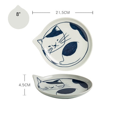Cute Cat Plate Home Creative Ceramics Spotted cat 8 inches