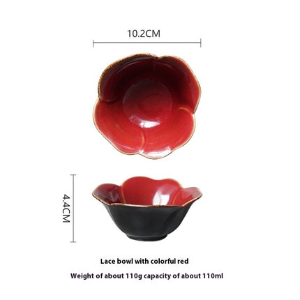 Glaze Kiln Lace Ceramic Bowl Sauce Dish Children Fruit Bowl Red