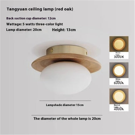 Cream Style Japanese Style Log Bedside Balcony Spherical Living Room TV Wall Wall Lamp 10W Wood Color Three Colors