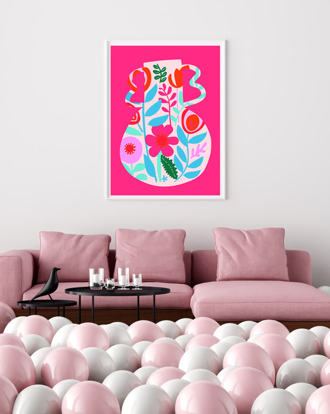 Pink Floral Vase Poster