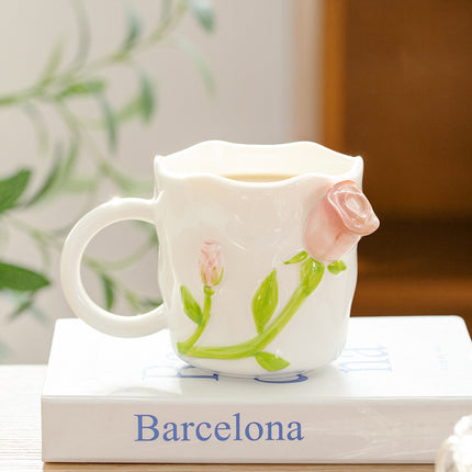 Design Three-dimensional Rose Relief Ceramic Mug