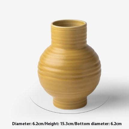 Big Belly Thread Hallway Study Ceramic Vase Yellow 15CM
