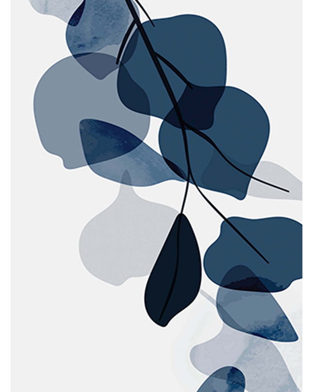 Abstract Blue Watercolour Leaves No 1 Poster