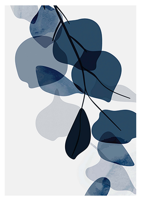 Abstract Blue Watercolour Leaves No 1 Poster