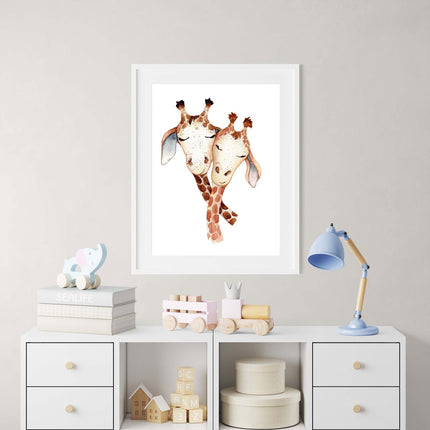 Baby Giraffe with Mother Poster