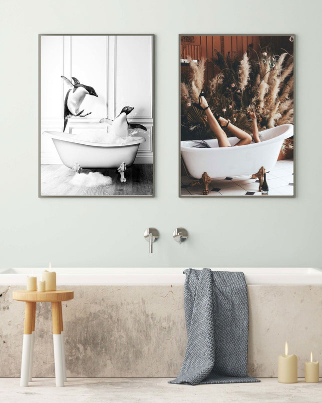 Bathing Penguins Poster
