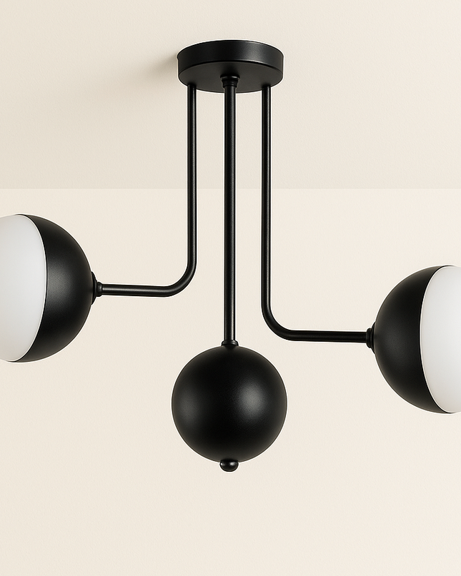 Ceiling Light White Black Metal Crystal