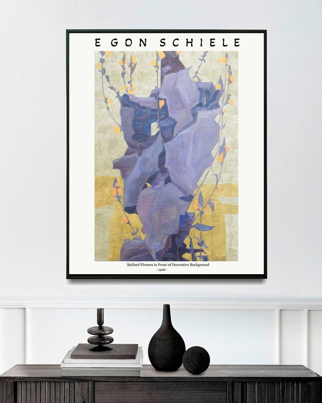 Egon Schiele - Stylized Flowers in Front of Decorative Background Poster