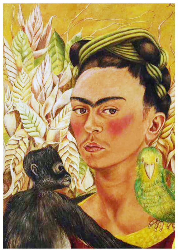 Frida Khalo - Self Portrait with Monkey and Parrot