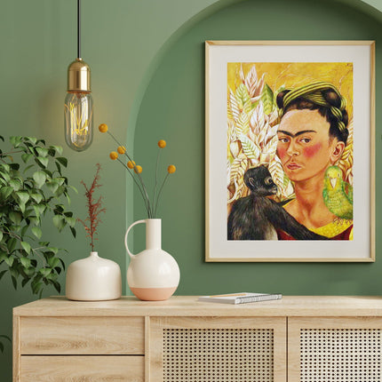 Frida Khalo - Self Portrait with Monkey and Parrot