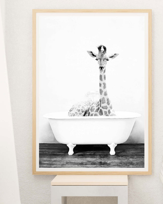 Giraffe In A Bathtub Poster