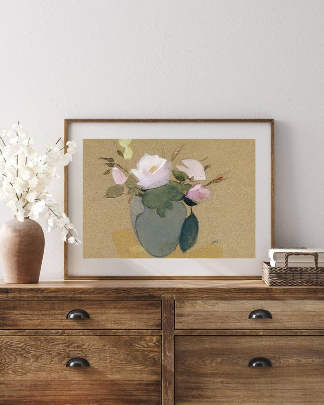Helene Schjerfbeck - Roses in a Blue-Green Vase