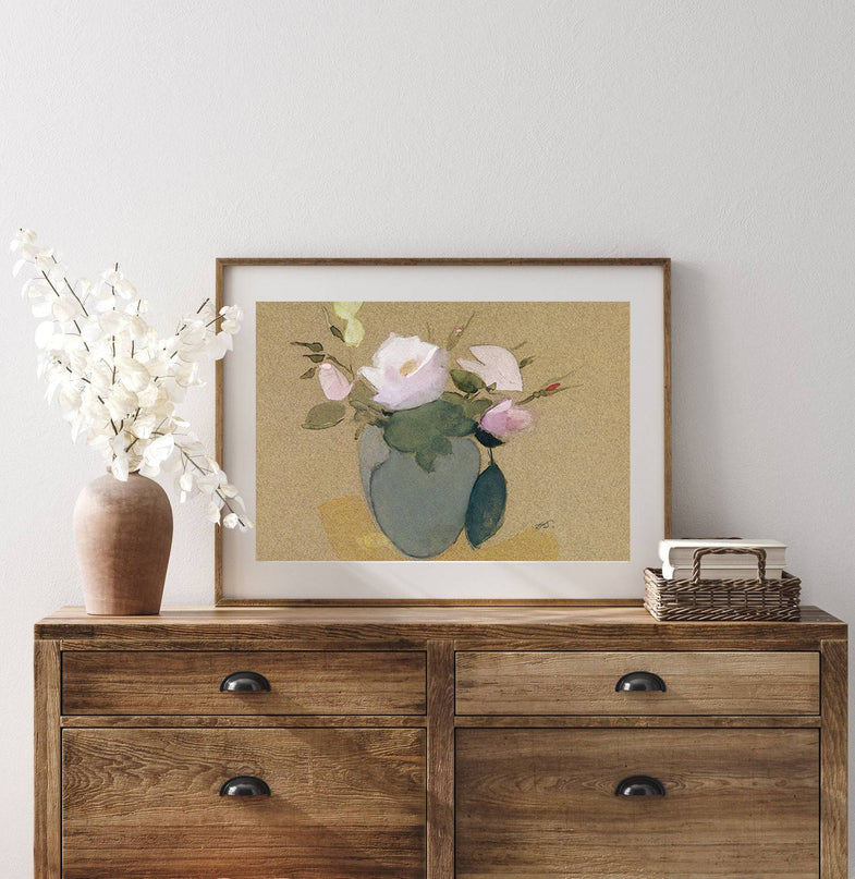 Helene Schjerfbeck - Roses in a Blue-Green Vase