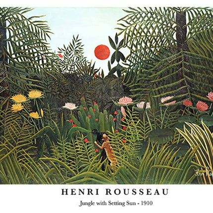 Henri Rousseau - Jungle with Setting Sun Poster