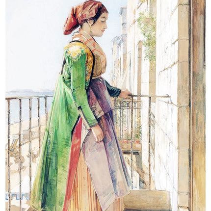 John Frederick Lewis - A Greek Girl Standing on a Balcony