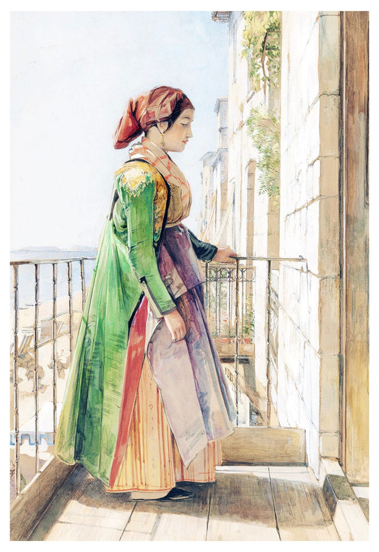 John Frederick Lewis - A Greek Girl Standing on a Balcony