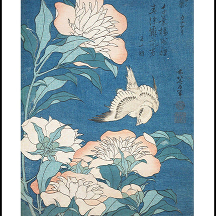 Katsushika Hokusai - Peonies and Canary 'Shakuyaku, Kanaari' Poster