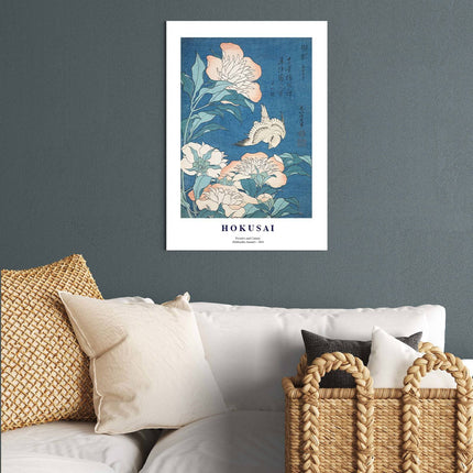 Katsushika Hokusai - Peonies and Canary 'Shakuyaku, Kanaari' Poster