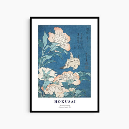 Katsushika Hokusai - Peonies and Canary 'Shakuyaku, Kanaari' Poster