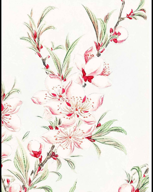 Megata Morikaga - Peach Tree Branches with Leaves and Blossoms