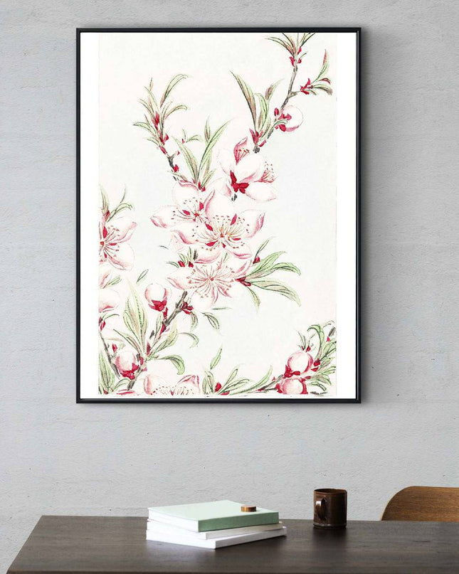 Megata Morikaga - Peach Tree Branches with Leaves and Blossoms