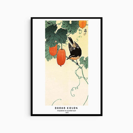 Ohara Koson - A Flycatcher with Cucumber Bush Poster