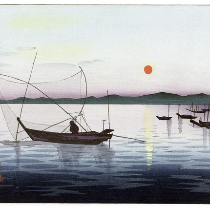 Ohara Koson - Boats and Setting Sun