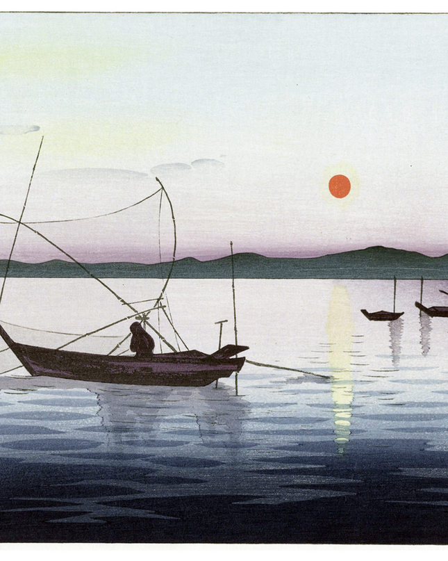 Ohara Koson - Boats and Setting Sun