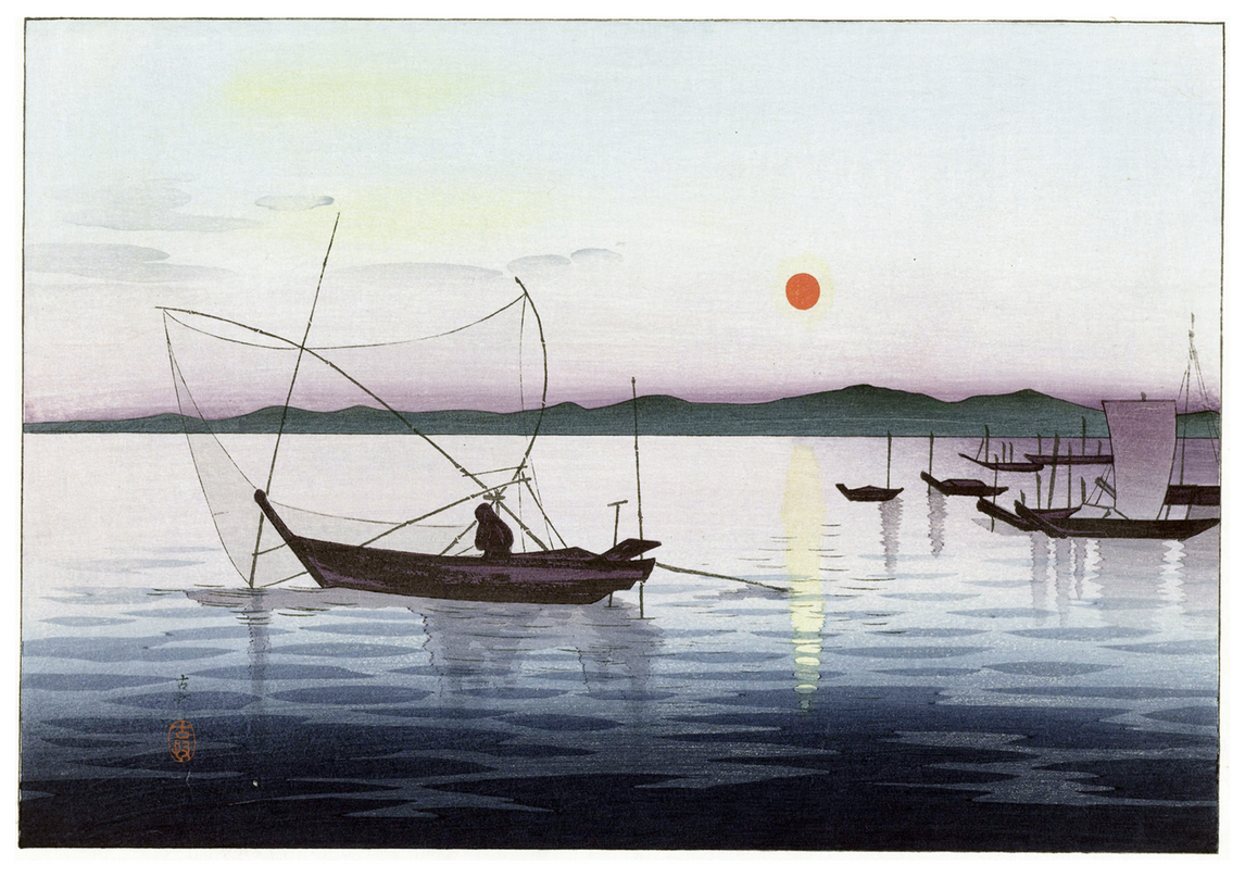 Ohara Koson - Boats and Setting Sun