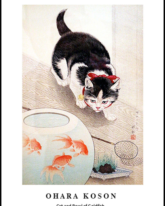 Ohara Koson - Cat and Bowl of Goldfish Poster