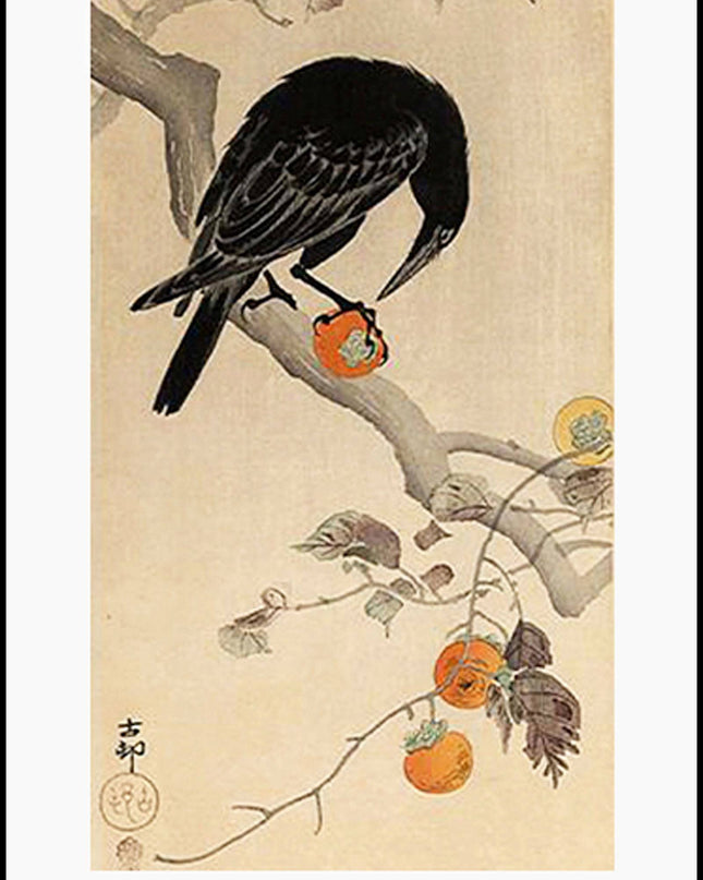 Ohara Koson - Crow eating a Persimmon Poster