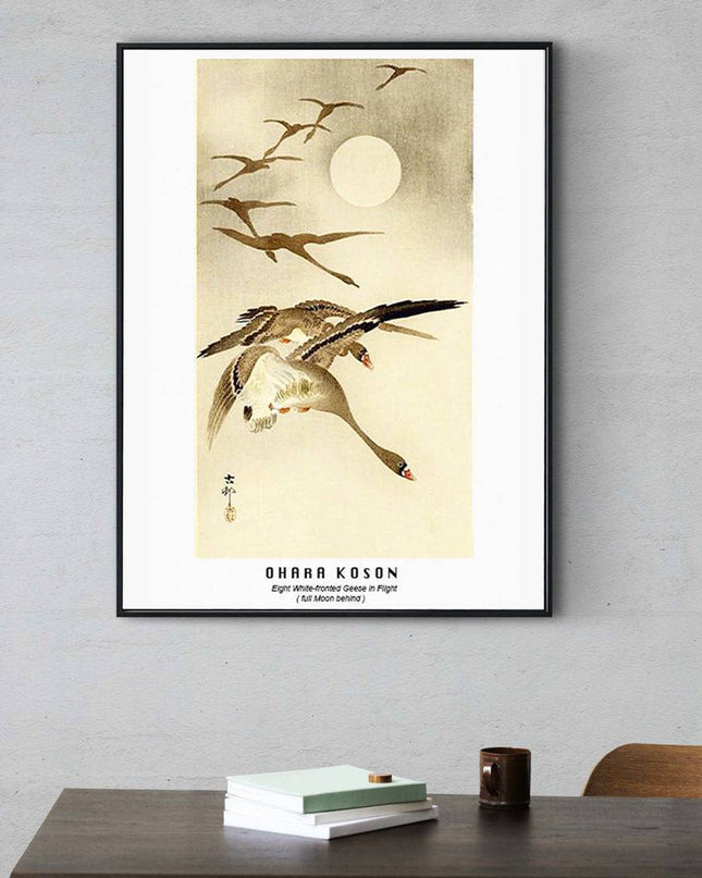 Ohara Koson - Eight-White Fronted Geese in Flight Poster