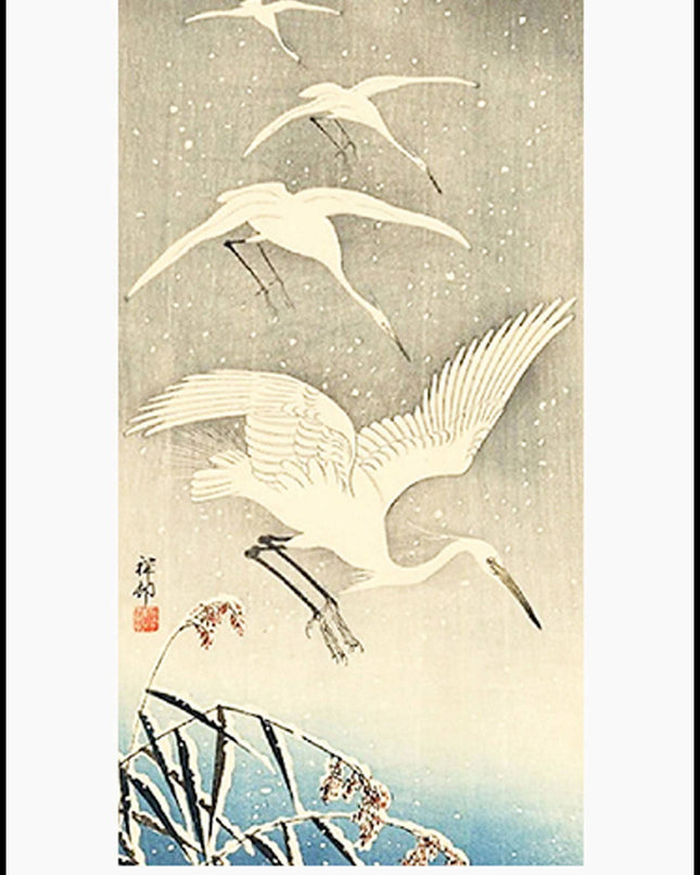Ohara Koson - Five Egrets Descending in Snow Poster